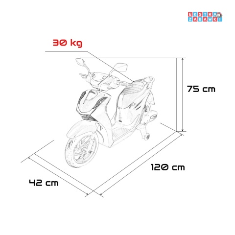 Biały skuter HONDA SH125I na akumulator - 1x35W, 12V/7Ah, EVA, ekoskóra, LED, Bluetooth, boczne kółka - [A9907]
