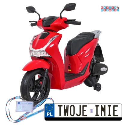 Czerwony Motorek skuter HONDA SH125I na akumulator - 1x35W, 12V/7Ah, EVA, ekoskóra, LED, Bluetooth, boczne kółka - [A9907]