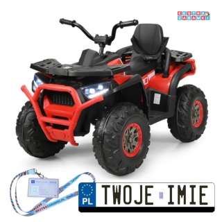 Czerwony Quad ATV Desert na akumulator - 4x45W, 12V/10Ah, kluczyki, pilot, ekoskóra, EVA, LED, panel audio [XMX-607]