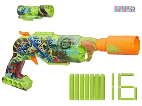 [ZA6190] Hasbro pistolet NERF Zombie Driller z celownikiem 16x pianowe naboje
