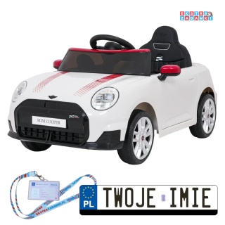 [SX3518] Autko Mini Cooper na akumulator 2x35W 12V/7Ah koła EVA Bluetooth LED z przodu i z tyłu pilot - biały