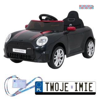 [SX3518] Autko Mini Cooper na akumulator 2x35W 12V/7Ah koła EVA Bluetooth LED z przodu i z tyłu pilot - czarny