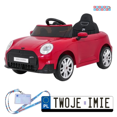 [SX3518] Autko Mini Cooper na akumulator 2x35W 12V/7Ah koła EVA Bluetooth LED z przodu i z tyłu pilot - czerwony