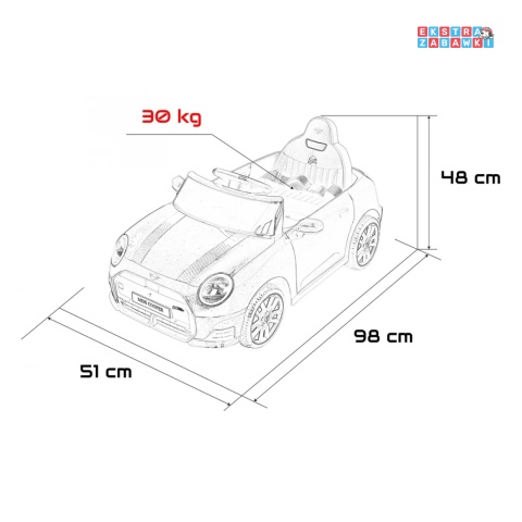 [SX3518] Autko Mini Cooper na akumulator 2x35W 12V/7Ah koła EVA Bluetooth LED z przodu i z tyłu pilot - czerwony
