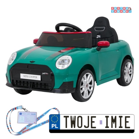 [SX3518] Autko Mini Cooper na akumulator 2x35W 12V/7Ah koła EVA Bluetooth LED z przodu i z tyłu pilot - zielony
