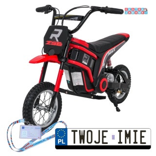 Czerwony Motor enduro RZ56 MAX na akumulator - 1x350W, 24V/10Ah, pompowane opony, ekoskóra, wolny start, Bluetooth, LED - [SX232