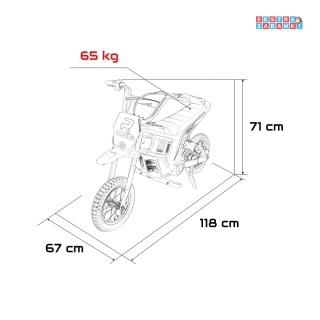 Niebieski Motor enduro RZ56 MAX na akumulator - 1x350W 24V/10Ah, pompowane opony, ekoskóra, wolny start, Bluetooth, LED - [SX232