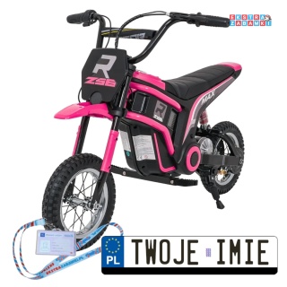 Różowy Motor enduro RZ56 MAX na akumulator - 1x350W, 24V/10Ah, pompowane opony, ekoskóra, wolny start, Bluetooth, LED - [SX2328]