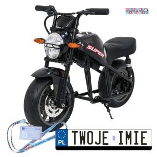 Czarny Motor SUPERMOTO na akumulator - 1x300W, 24V/9Ah, EVA, LED, Bluetooth, ekoskóra, amortyzacja z tyłu - [WH8899]
