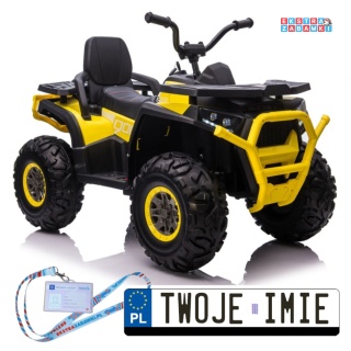 Żółty Quad XMX607 na akumulator - 4x45W, 12V/10Ah, EVA, LED, ekoskóra, kluczyk [4143]