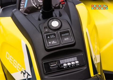 Żółty Quad XMX607 na akumulator - 4x45W, 12V/10Ah, EVA, LED, ekoskóra, kluczyk [4143]