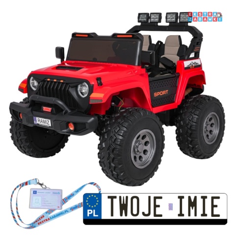 [SX2539] Terenowy Extreme Sport na akumulator 4x4 960W 24V/7Ah Bluetooth EVA ekoskóra LED - czerwony