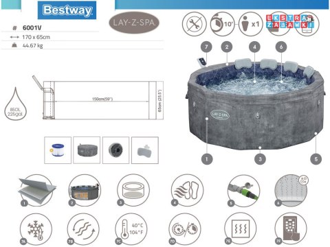 Bestway Lay-Z-Spa Carrara AirJet 6 hydromasaż 4-6os WiFi aplikacja 6001V