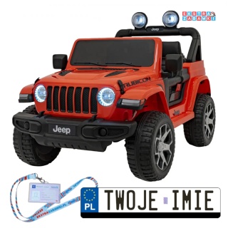 Jeep Wrangler Rubicon na akumulator - pomarańczowy, 4x45W, 12V/10Ah, EVA, pilot, LED, MP3, BT - [JWR555]