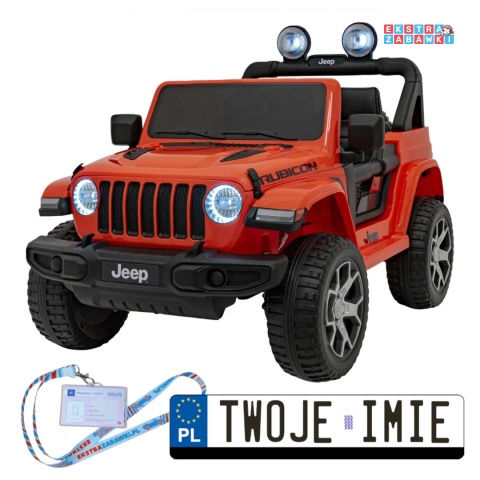 Jeep Wrangler Rubicon na akumulator - pomarańczowy, 4x45W, 12V/10Ah, EVA, pilot, LED, MP3, BT - [JWR555]