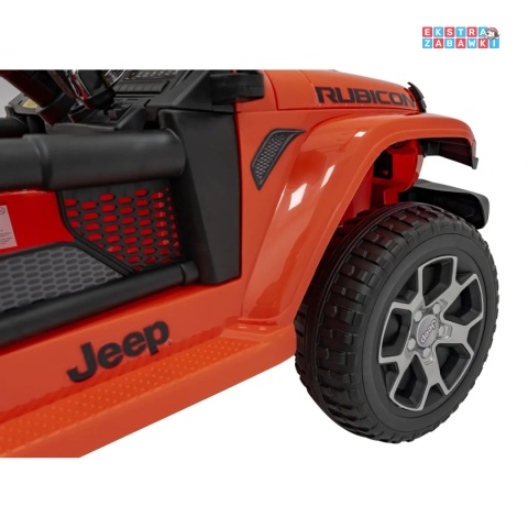 Jeep Wrangler Rubicon na akumulator - pomarańczowy, 4x45W, 12V/10Ah, EVA, pilot, LED, MP3, BT - [JWR555]