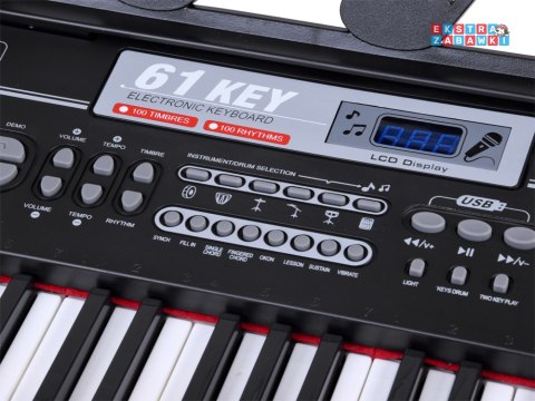 [IN0187] Keyboard 61 klawiszy podświetlane stojak mikrofon organy edukacyjne