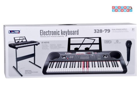 [IN0187] Keyboard 61 klawiszy podświetlane stojak mikrofon organy edukacyjne