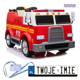 [3923] Wóz strażacki na akumulator 2x40W 12V/10Ah syrena sikawka megafon pilot LL911 - czerwony