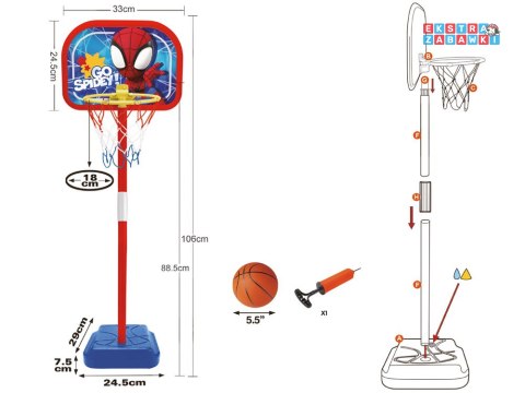 [SP0880] Zestaw do koszykówki Spidey regulowany kosz piłka 14 cm