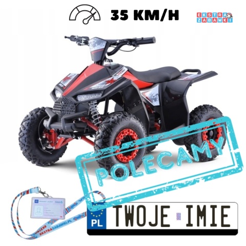 Quad HIPERFECT na akumulator - czerwony, 1000W 48V/12Ah do 35 km/h, silnik bezszczotkowy, pompowane opony, ekoskóra [ATV-11E]