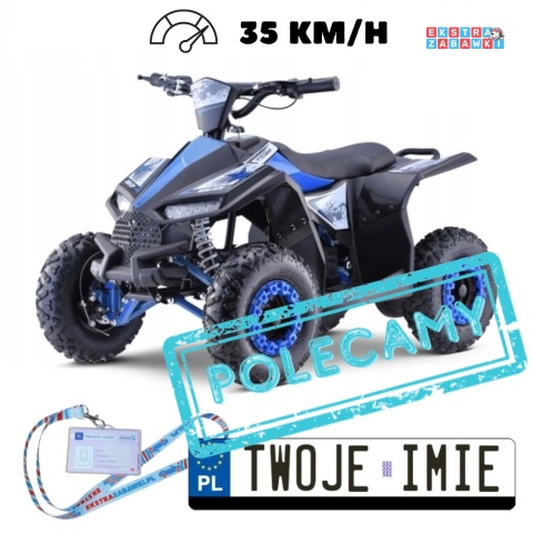 Quad HIPERFECT na akumulator - niebieski, 1000W 48V/12Ah do 35 km/h, silnik bezszczotkowy, pompowane opony, ekoskóra [ATV-11E]
