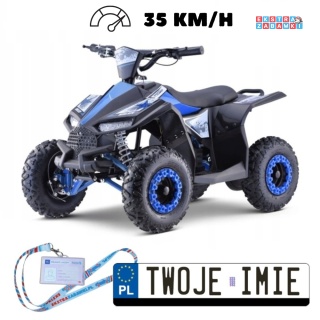 Niebieski Quad HIPERFECT na akumulator - 1000W 48V/12Ah do 35 km/h, silnik bezszczotkowy, pompowane opony, ekoskóra [ATV-11E]
