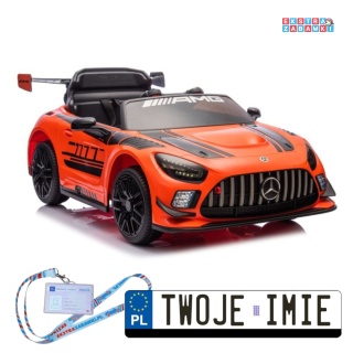 [15906] Mercedes AMG GT3 na akumulator 2x45W 12V/4.5Ah EVA ekoskóra LED Bluetooth pilot - pomarańczowy