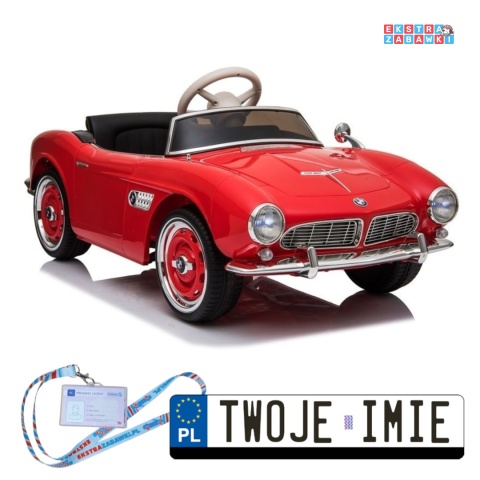 [4600] BMW Retro lakierowane na akumulator 2x45W 12V/7Ah ekoskóra EVA LED panel muzyczny - czerwony