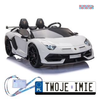 [8283] Lamborghini Aventador SX2028 na akumulator 2x200W 24V/7Ah EVA ekoskóra pasy LED panel dźwiękowy pilot - biały