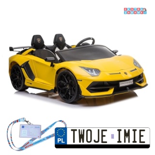 [8285] Lamborghini Aventador SX2028 na akumulator 2x200W 24V/7Ah EVA ekoskóra pasy LED panel dźwiękowy pilot - żółty