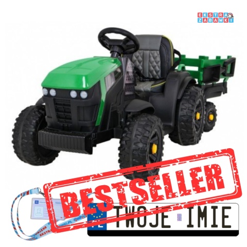 Traktor Titanium z przyczepą na akumulator - zielony, 2x45W 12V/7Ah, EVA, LED, panel muzyczny, pilot, pokrowiec [BDM0925]