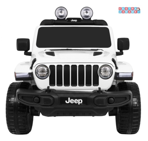 Biały Jeep Wrangler Rubicon na akumulator - 4x45W, 12V/14Ah EVA, pokrowiec, pilot, LED, MP3, BT - [JWR555]