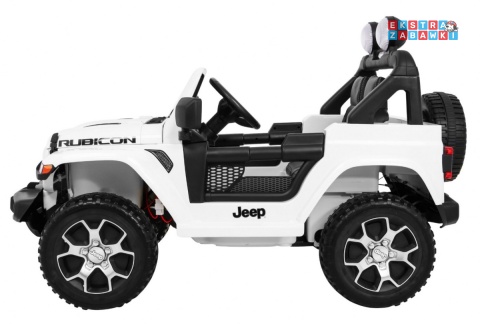 Biały Jeep Wrangler Rubicon na akumulator - 4x45W, 12V/14Ah EVA, pokrowiec, pilot, LED, MP3, BT - [JWR555]
