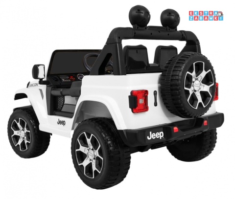 Biały Jeep Wrangler Rubicon na akumulator - 4x45W, 12V/14Ah EVA, pokrowiec, pilot, LED, MP3, BT - [JWR555]