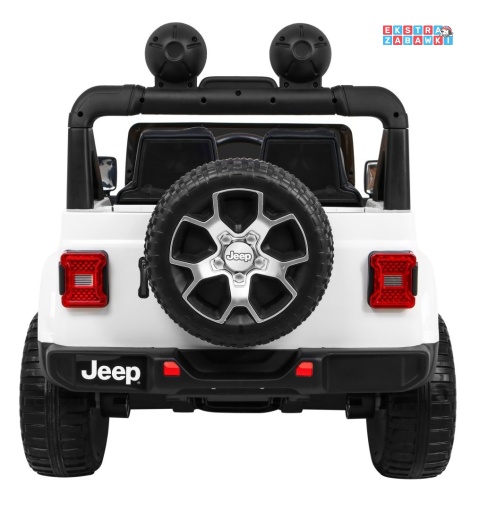 Biały Jeep Wrangler Rubicon na akumulator - 4x45W, 12V/14Ah EVA, pokrowiec, pilot, LED, MP3, BT - [JWR555]