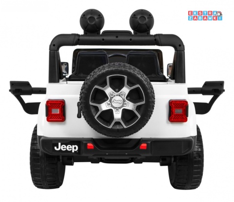Biały Jeep Wrangler Rubicon na akumulator - 4x45W, 12V/14Ah EVA, pokrowiec, pilot, LED, MP3, BT - [JWR555]
