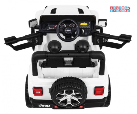 Biały Jeep Wrangler Rubicon na akumulator - 4x45W, 12V/14Ah EVA, pokrowiec, pilot, LED, MP3, BT - [JWR555]