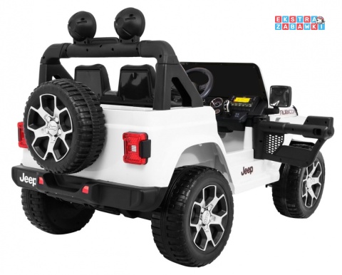 Biały Jeep Wrangler Rubicon na akumulator - 4x45W, 12V/14Ah EVA, pokrowiec, pilot, LED, MP3, BT - [JWR555]