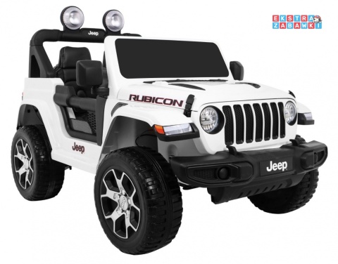 Biały Jeep Wrangler Rubicon na akumulator - 4x45W, 12V/14Ah EVA, pokrowiec, pilot, LED, MP3, BT - [JWR555]