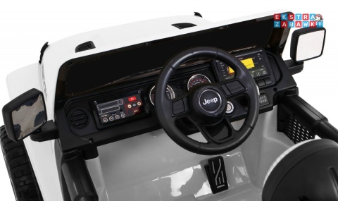 Biały Jeep Wrangler Rubicon na akumulator - 4x45W, 12V/14Ah EVA, pokrowiec, pilot, LED, MP3, BT - [JWR555]