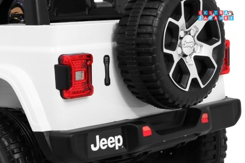 Biały Jeep Wrangler Rubicon na akumulator - 4x45W, 12V/14Ah EVA, pokrowiec, pilot, LED, MP3, BT - [JWR555]