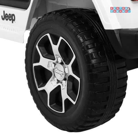 Biały Jeep Wrangler Rubicon na akumulator - 4x45W, 12V/14Ah EVA, pokrowiec, pilot, LED, MP3, BT - [JWR555]