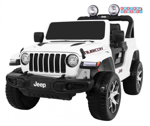 Biały Jeep Wrangler Rubicon na akumulator - 4x45W, 12V/14Ah EVA, pokrowiec, pilot, LED, MP3, BT - [JWR555]