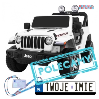 Biały Jeep Wrangler Rubicon na akumulator - 4x45W, 12V/14Ah EVA, pokrowiec, pilot, LED, MP3, BT - [JWR555]