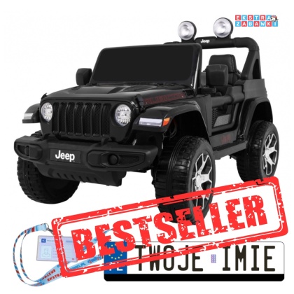 Jeep Wrangler Rubicon na akumulator - czarny, 4x45W 12V/14Ah, EVA, pokrowiec, pilot, LED, MP3, BT [JWR555]