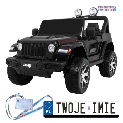 Czarny Jeep Wrangler Rubicon na akumulator - 4x45W, 12V/14Ah, EVA, pokrowiec, pilot, LED, MP3, BT - [JWR555]