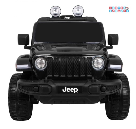 Czarny Jeep Wrangler Rubicon na akumulator - 4x45W, 12V/14Ah, EVA, pokrowiec, pilot, LED, MP3, BT - [JWR555]