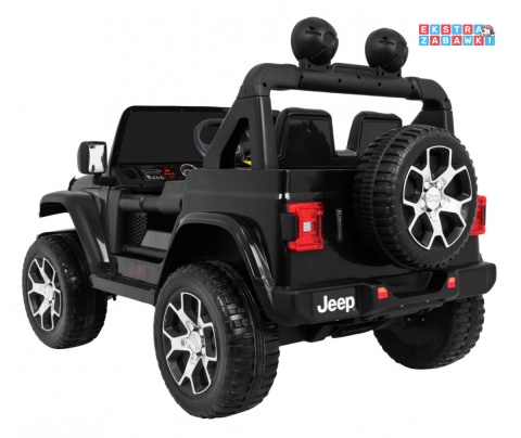 Czarny Jeep Wrangler Rubicon na akumulator - 4x45W, 12V/14Ah, EVA, pokrowiec, pilot, LED, MP3, BT - [JWR555]