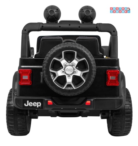 Czarny Jeep Wrangler Rubicon na akumulator - 4x45W, 12V/14Ah, EVA, pokrowiec, pilot, LED, MP3, BT - [JWR555]